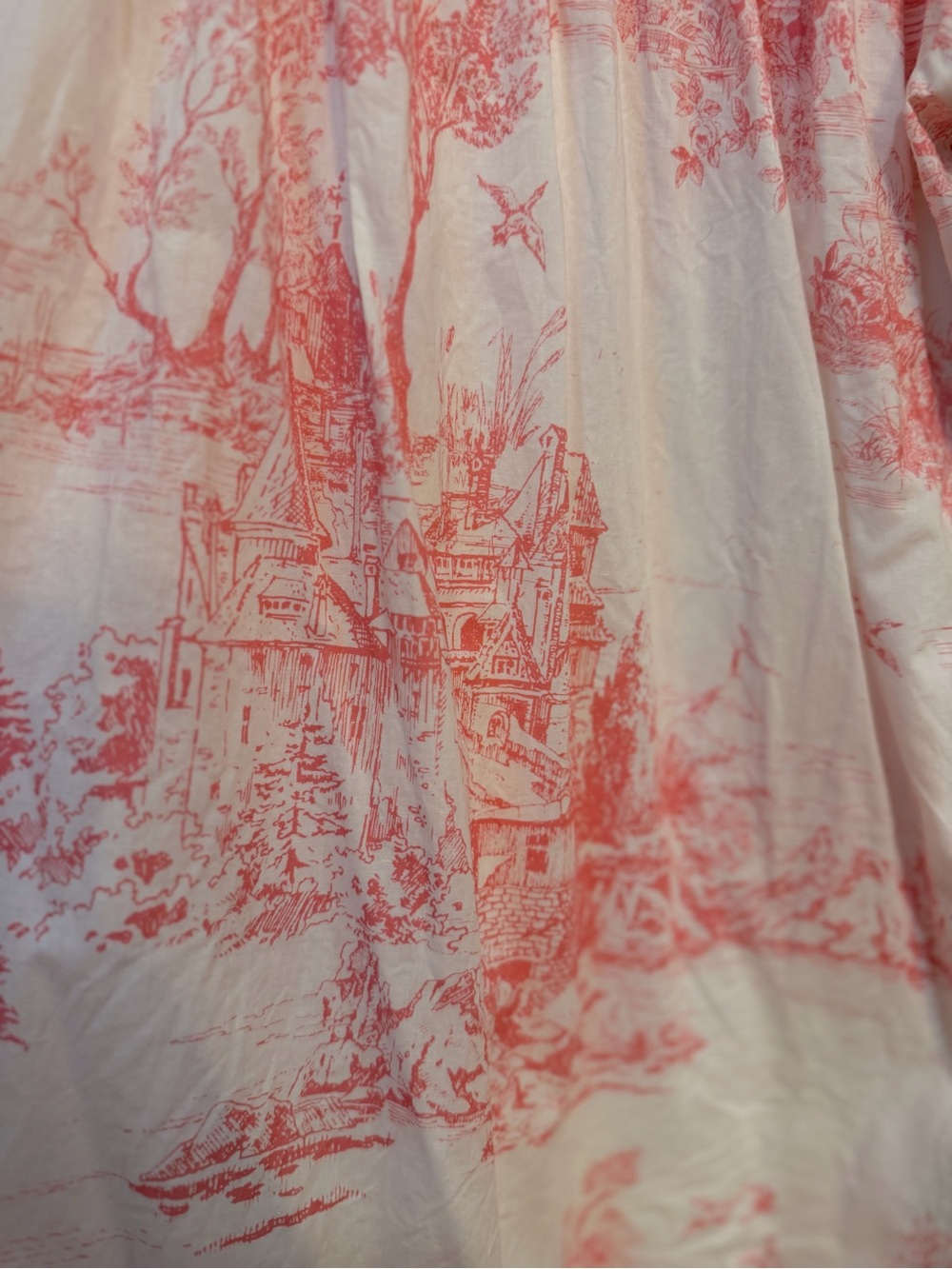 Umgee White Blouse with Coral Toile Print and Puff Sleeves - Picture 3 of 4